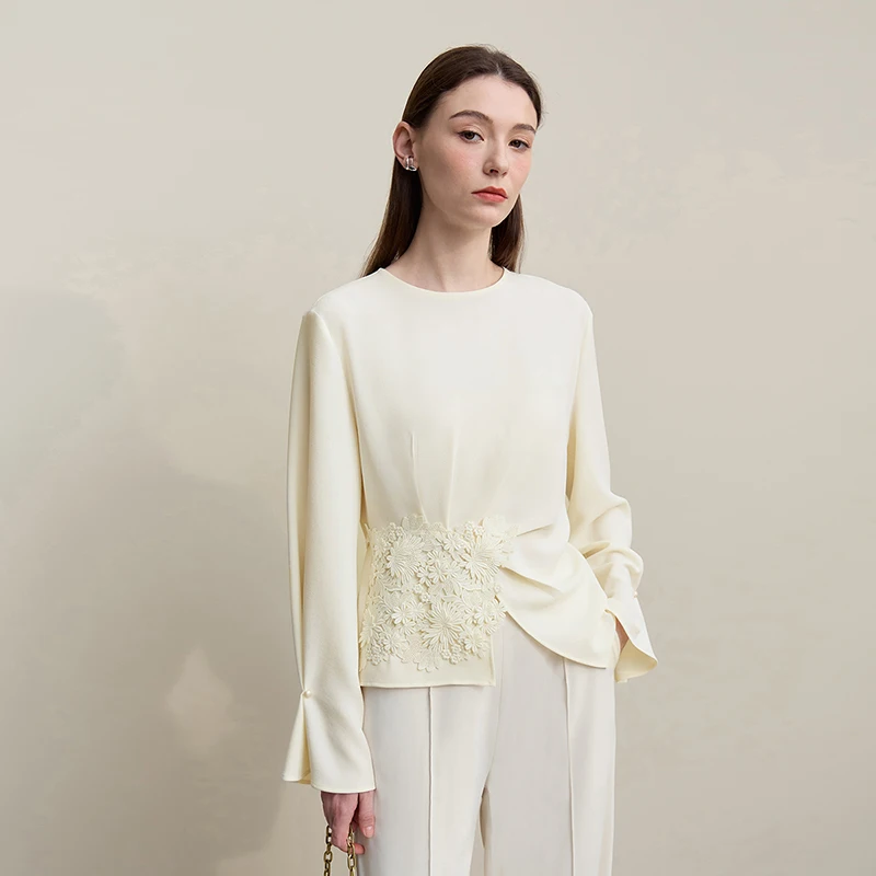Amii Women's Blouse 2026 Autumn New Elegant Commuter Crew Neck Lace Chiffon Women's Shirt Loose Versatile Elegant Top 12681001 - Image 5
