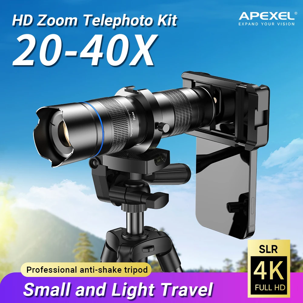 APEXEL HD Metal 20-40x Zoom Telescope Lens Phone Telephoto Lens With Extendable Mini Tripod for All Smartphones Hunting Sports - Image 3