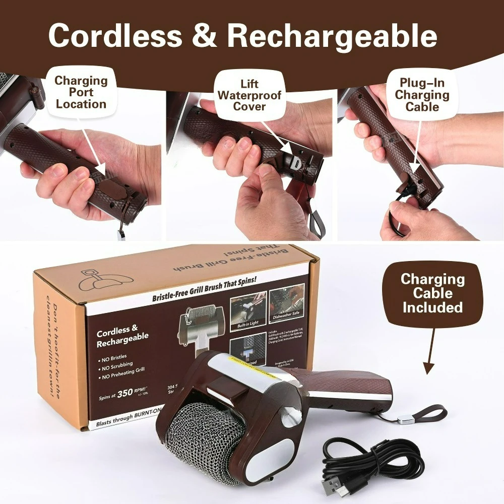 Wireless Electric BBQ Cleaning Brush with Light Rechargeable Stainless Steel for Outdoor Camping Commercial Home Send a Brush - Image 6