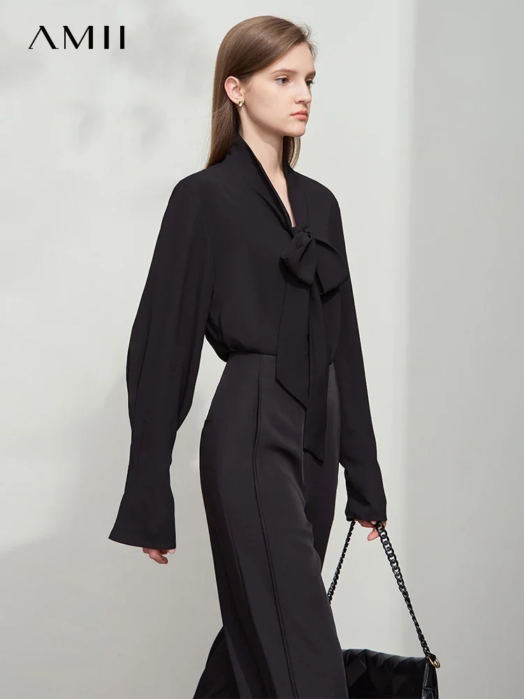AMII Minimalist Women's Premium Chiffon Blouse 2025 Autumn New Elegant French Luxury Commuter Basic Loose Shirt Tops 12541048