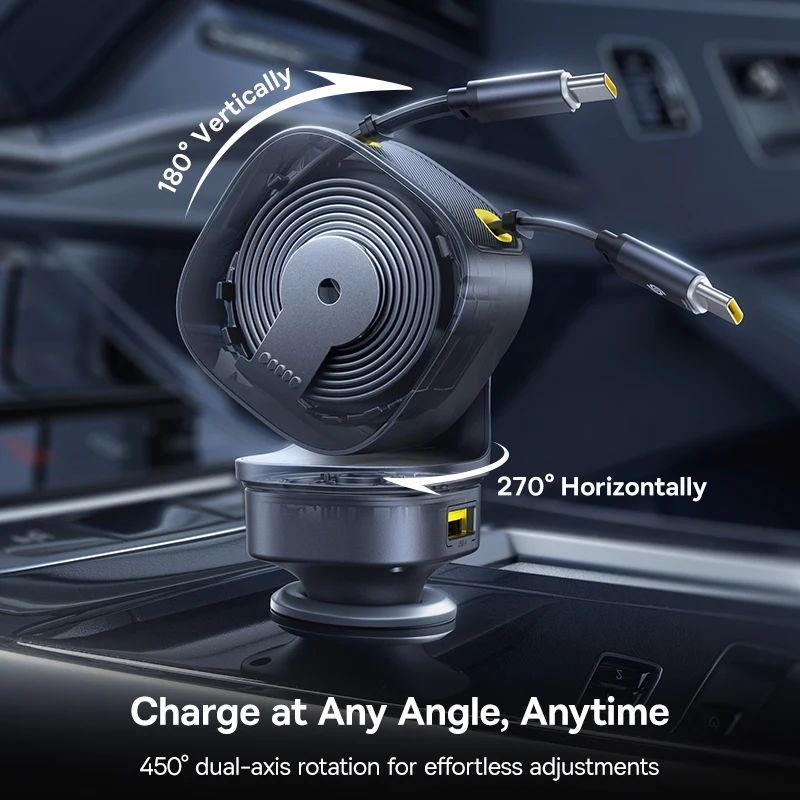 Baseus Car Charger 60W 100W 30W 240W 4 ports Built in Dual Retractable Cable PD Fast Charging USB Type-C Car Phone Charger - Image 5