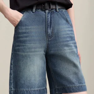 Amii Women's Denim Shorts 2026 Summer New Retro Straight Cotton Mid-Length Pants Casual Versatile Wide Leg Jeans Women 12642070