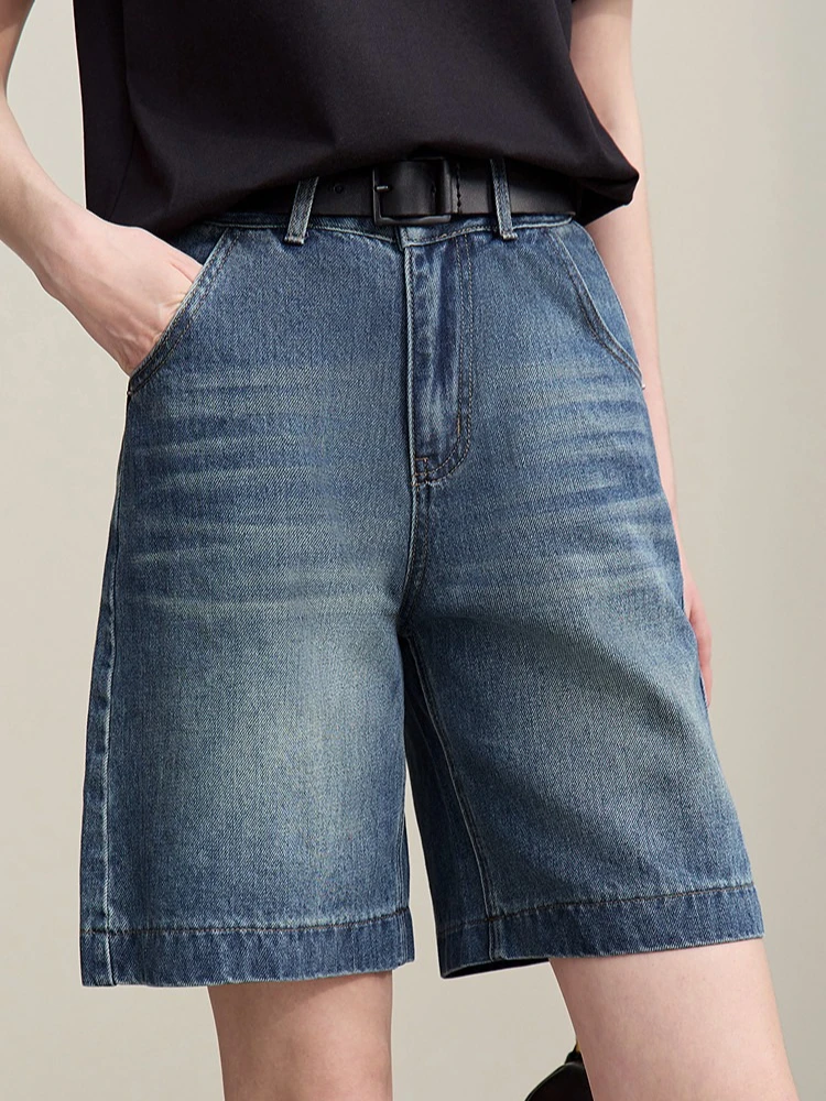 Amii Women's Denim Shorts 2026 Summer New Retro Straight Cotton Mid-Length Pants Casual Versatile Wide Leg Jeans Women 12642070