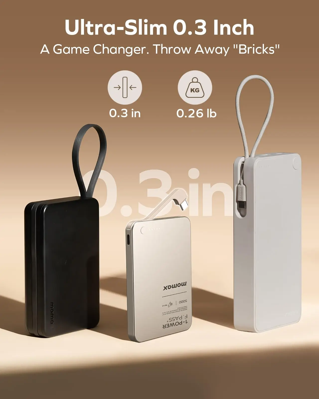 MOMAX 25W Power Bank Fast Charge 10000mAh Type C Cable PowerBank Phone External Battery for iPhone 17 Pro Max - Image 5