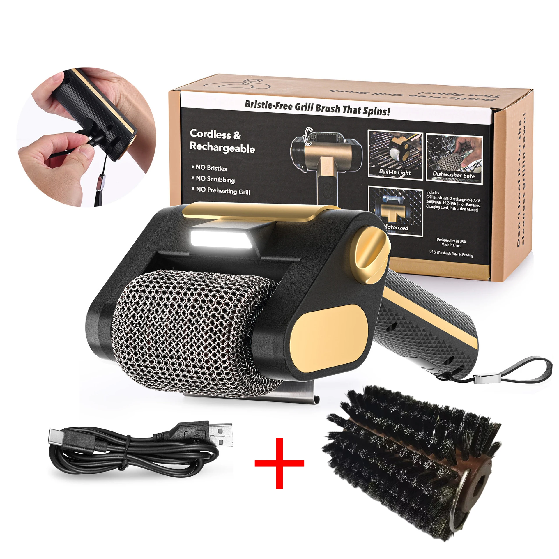 Wireless Electric BBQ Cleaning Brush with Light Rechargeable Stainless Steel for Outdoor Camping Commercial Home Send a Brush - Image 7