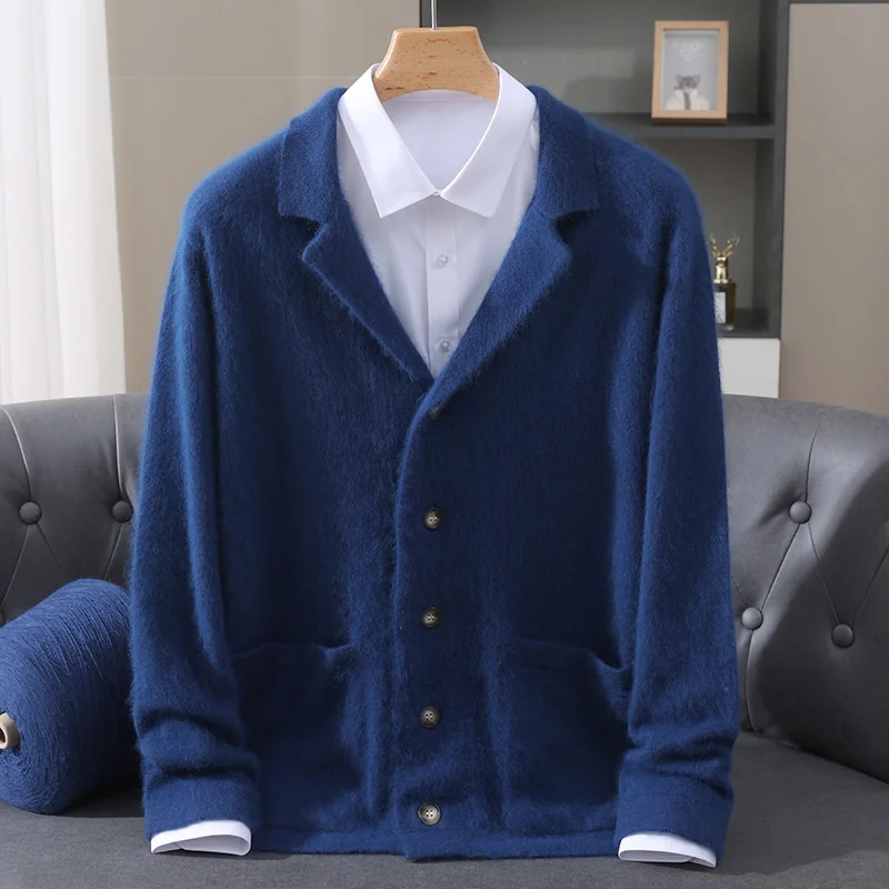New Mink Wool Cardigan Men's Padded Sweater Coat Business Casual Knitted Cashmere Sweater Coat - Image 8