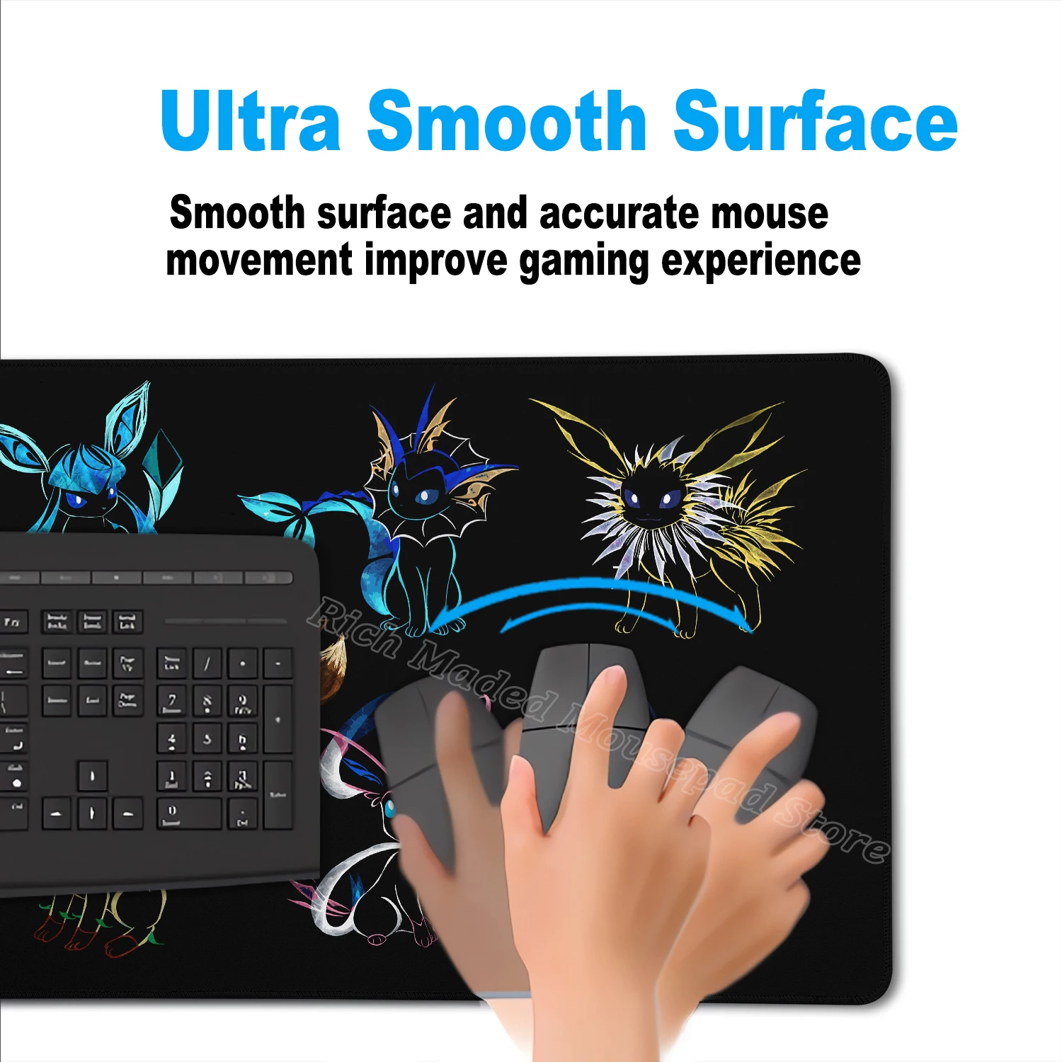 Game Card Pad Gaming Carpet Anime Keyboard Pad Pokemon Eevee Mousepad Gamer Mouse Pads Laptop Extended Desk Mat PC Cabinet Rug - Image 6