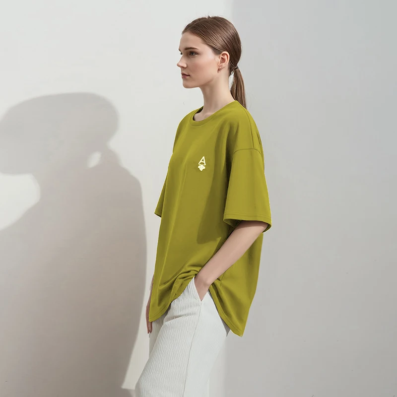 Amii Women's T-shirt 2026 Autumn New Crew Neck Short Sleeve T-Shirt Women's Letter Embroidered Casual Loose Elastic Top 12641118 - Image 6