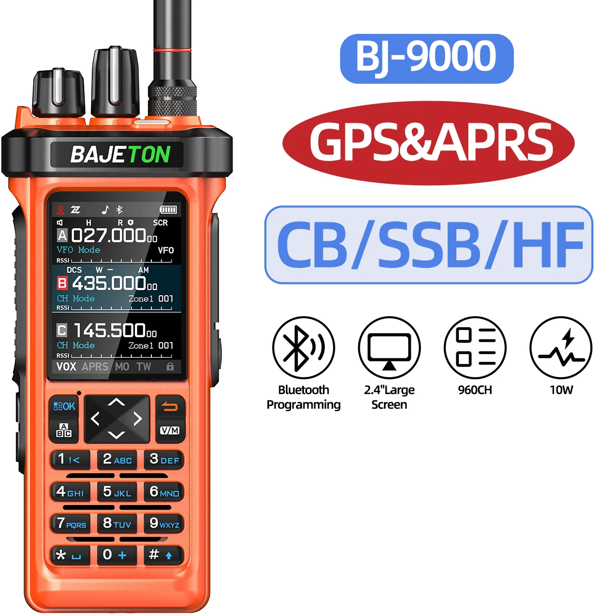 BAJETON BJ-9000 GPS APRS Walkie Talkies 10W CB 27Mhz Receive Bluetooth Programming Long Rang NOAA VOX RT-950 RT-950PRO Ham Radio - Image 7
