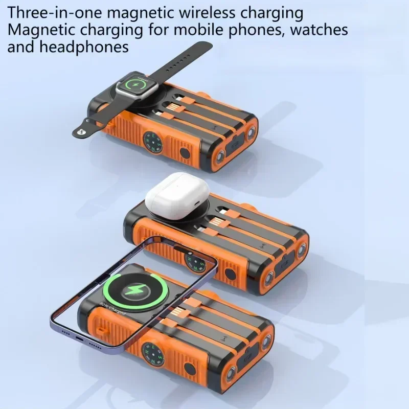 50000mAh Solar Power Bank 22.5W Magnetic Wireless Charging Camping Powerbank with Cables External Battery for IPhone Magsafe - Image 3