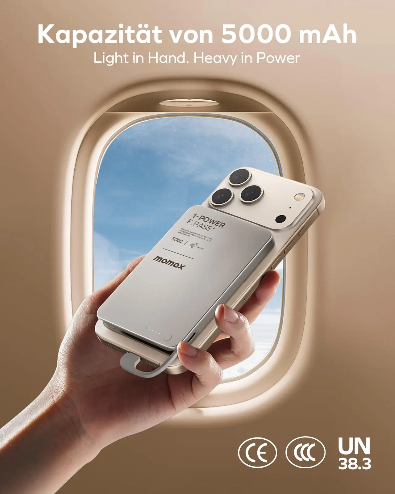 MOMAX 25W Power Bank Fast Charge 10000mAh Type C Cable PowerBank Phone External Battery for iPhone 17 Pro Max